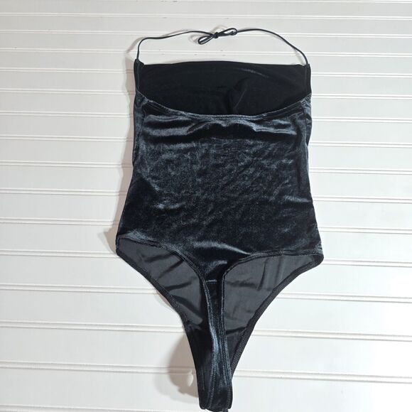 Abercrombie & Fitch Velour Cowl Neck Halter Thong Bodysuit Black size XS - Picture 7 of 7